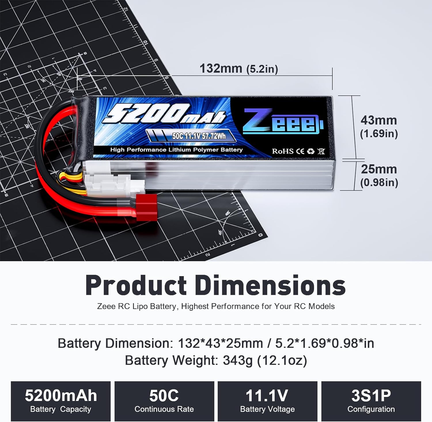 1/2units Zeee 11.1V 50C 5200mA - Drone Battery 3S 评论和价格